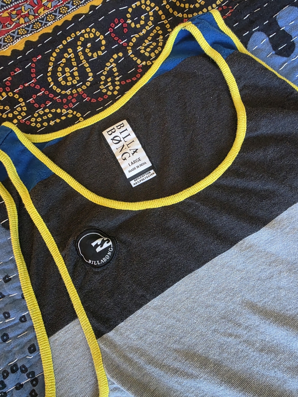 Billabong Black, Gray & Yellow Trim Men's Tank